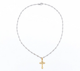 David Markstein Sterling Silver Two Tone Cross Pendant w/ Beaded Station Chain